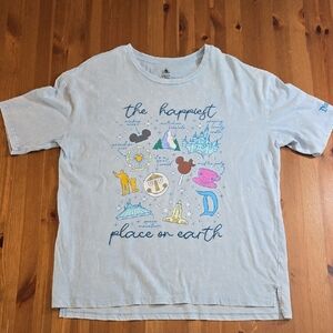 Disneyland Icons Baby Blue Acid Wash Style Cotton Tee Size Medium